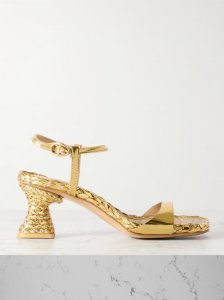 Javiera metallic leather and raffia sandals