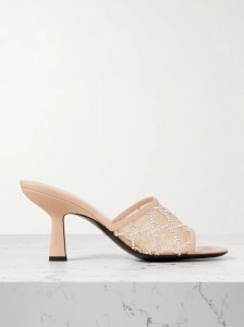 Demi leather-trimmed crystal-embellished mesh mules