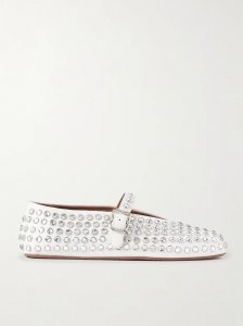 Crystal-embellished leather ballet flats