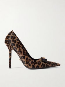 Embellished patent leather-trimmed leopard-print calf hair pumps