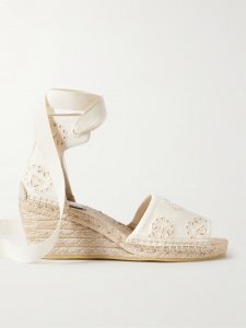 Damita broderie anglaise canvas espadrille wedge sandals