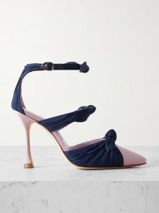 Smyrna bow-embellished suede and satin pumps