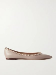 Rockstud leather point-toe flats