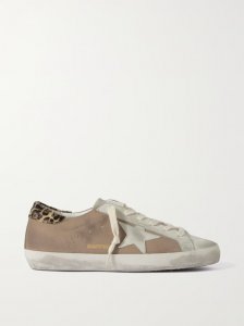 Super-Star distressed calf hair-trimmed nubuck and suede sneakers