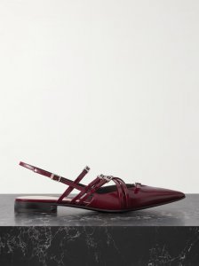 Seraphine buckled patent-leather slingback flats