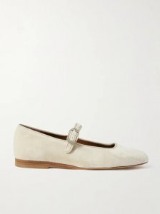 Grosgrain-trimmed velvet Mary Jane ballet flats