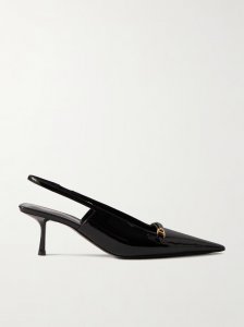 Carine embellished patent-leather slingback pumps