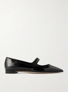 Campari grosgrain-trimmed patent-leather ballet flats