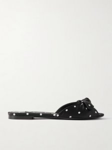 Bianca bow-embellished polka-dot satin-twill slides