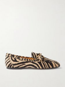 Embellished zebra-print pony hair loafers