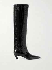 Davis croc-effect leather knee-high boots