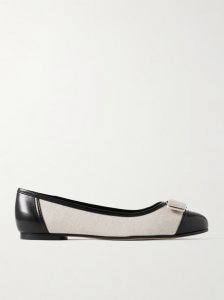 Varina bow-embellished leather-trimmed canvas ballet flats