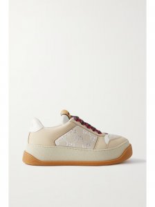 Screener rubber, leather and metallic canvas-jacquard sneakers