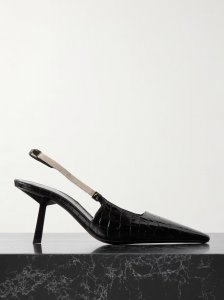 Blake embellished croc-effect leather slingback pumps