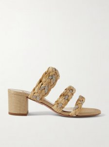 Costiera crystal-embellished cord-trimmed raffia sandals