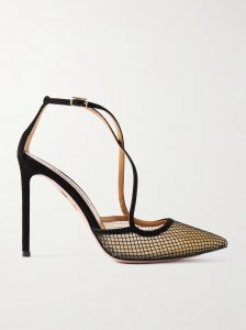 Wicked 105 grosgrain-trimmed suede and mesh pumps