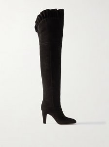 Eve ruffled suede knee boots