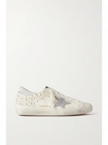 Superstar pearl-embellished distressed leather sneakers