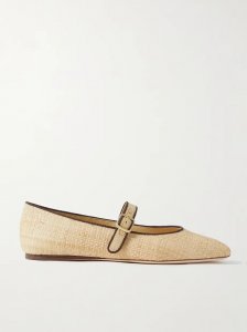 Ginger grosgrain-trimmed raffia Mary Jane ballet flats