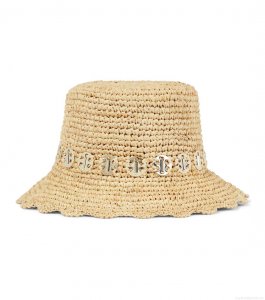 RabanneEmbellished raffia bucket hat