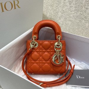 CHRISTIAN DIOR Lambskin Cannage Mini Lady Dior