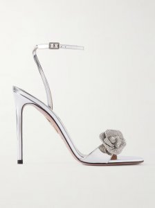 Crystal Orchid 105 appliquéd crystal-embellished mirrored-leather sandals