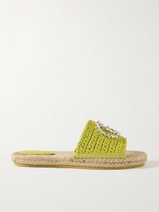 Cora crystal-embellished raffia espadrille sandals