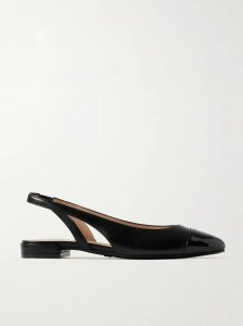 Patent-trimmed leather slingback flats