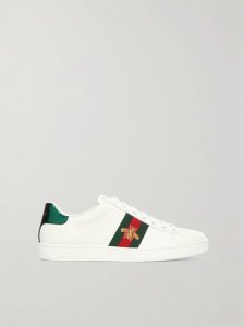 Ace watersnake-trimmed embroidered leather sneakers