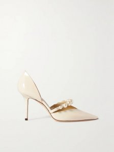 Aurelie 85 faux pearl-embellished patent-leather pumps