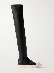 Rubber-trimmed leather over-the-knee boots