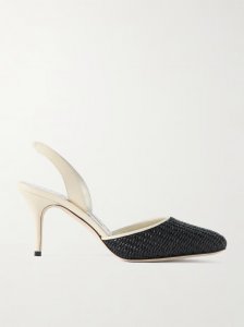 Casam 70 leather and raffia slingback pumps