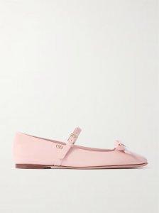 Bow-embellished patent-leather Mary Jane ballet flats