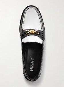 Embellished two-tone leather penny loafers