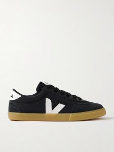 Volley suede and leather-trimmed canvas sneakers