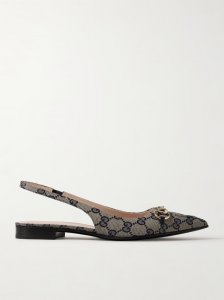 Erin horsebit-embellished canvas-jacquard slingback sandals