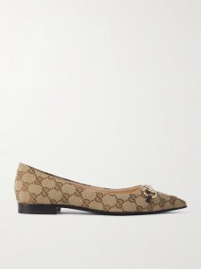 Erin horsebit-embellished canvas-jacquard point-toe flats