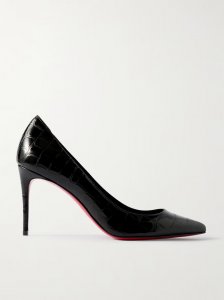 Croc-effect patent-leather pumps