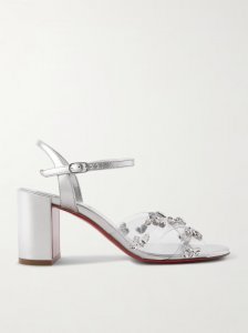 Queenie 70 crystal-embellished PVC and metallic leather sandals