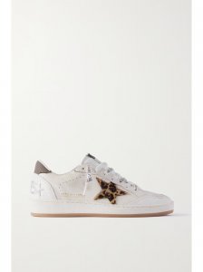 Ball Star distressed calf hair and canvas-trimmed leather sneakers