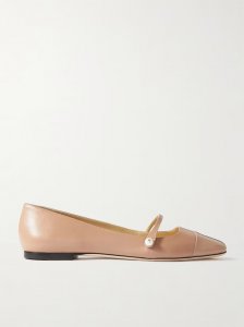 Elisa embellished patent-trimmed leather Mary Jane flats