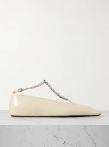 Crystal-embellished leather ballet flats