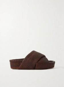 + NET SUSTAIN woven leather platform slides