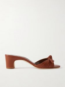 Lolloso 50 bow-detailed ruched leather mules