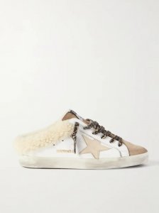 Superstar Sabot shearling-lined distressed leather and suede slip-on sneakers