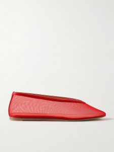 Luna leather-trimmed mesh ballet flats