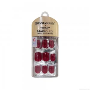 Unhas Postiças Curta Autocolante Quadrada Pintada Absolute New York Magiquick Burgundy Red 24 Unidades