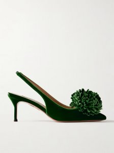 Couturier 65 pompom-embellished velvet slingback pumps