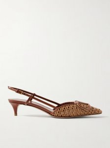 VLOGO 40 embellished leather-trimmed raffia slingback pumps