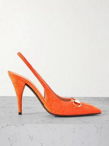 Erin horsebit-detailed canvas-jacquard slingback pumps